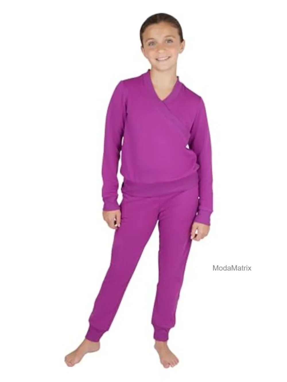 Girls Brushed Crossover Long Sleeve Top & Jogger 2 Piece Set Active Outfit